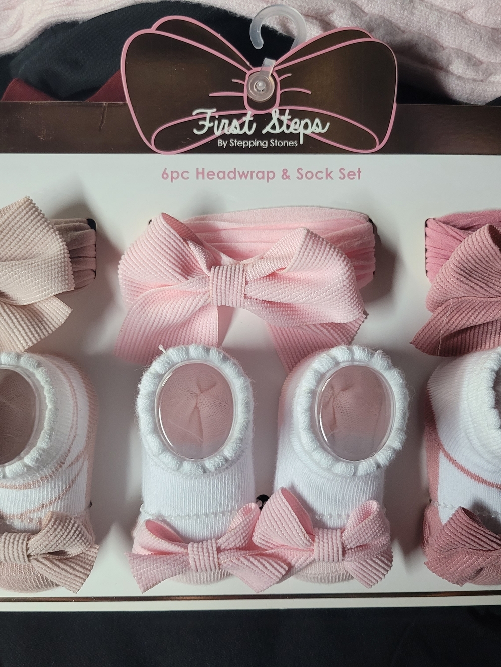 First Steps Pink Baby Headwrap & Sock Set by Stepping Stones
